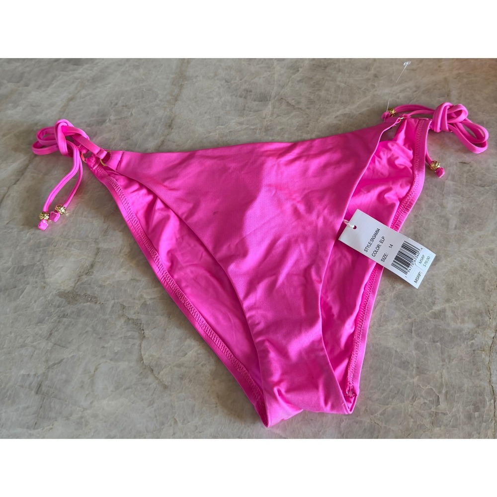 Sunshine 79 Electric Pink Side Tie Bikini Bottoms Gold Hardware Size 14 NWT